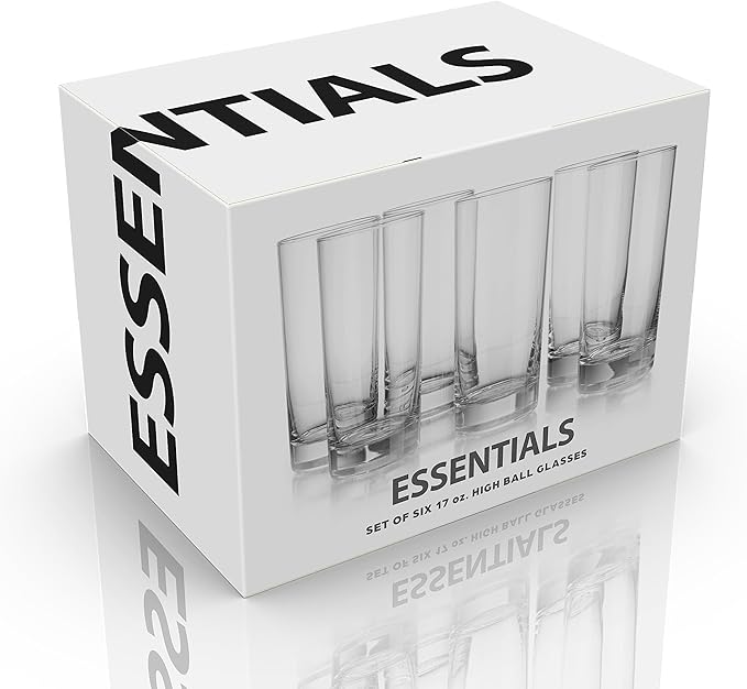 Glaver's Highball Drinking Glasses, Set of 6 Everyday Basic Glassware Set. 17 oz Tall Kitchen Glas Cups Uses for Bar Glasses Cocktail Water Juice Coffee