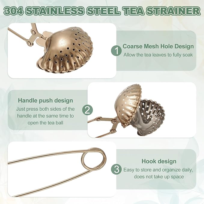 uxcell 1 Pcs Tea Infuser, Stainless Steel Loose Leaf Tea Infuser Filter, Long Handle Tea Steeper Strainers for Cup and Teapot for Tearoom Office Home, Shell Shaped Rose Gold