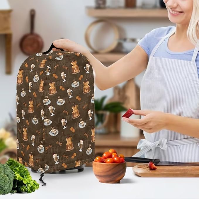 Brown Coffee Grinders Blender Cover Dust Cover Appliance Dust Cover for Food Processor Coffee Maker Foldable Juice Maker with Top Handle Kitchen Decor