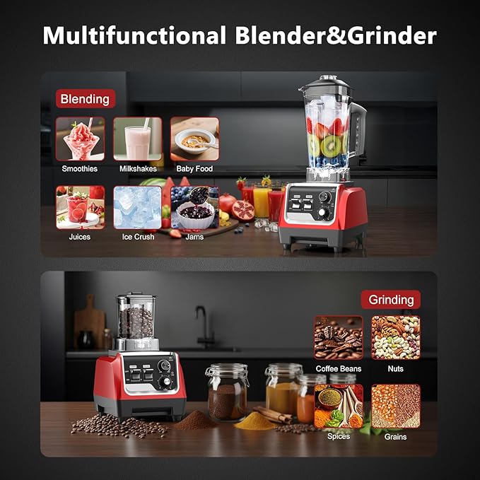Blender for Smoothies with 1800 Watt Motor Powerful Countertop Blenders for Kitchen 70OZ Large Capacity Smoothie Blender and Grinder Combo for Ice Crush Frozen Drinks Puree (Red)