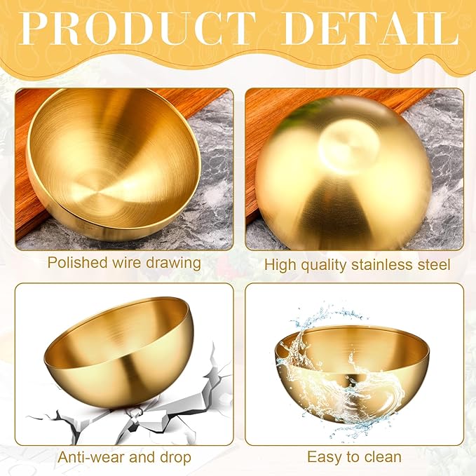 Nuogo 10 Pcs Stainless Steel Mixing Bowls Decorative Esthetician Bowls for Thanksgiving Christmas First Holy Communion Wedding Baking Prepping Serving Facial Salad Fruit Candy(5.9 Inch,Gold)
