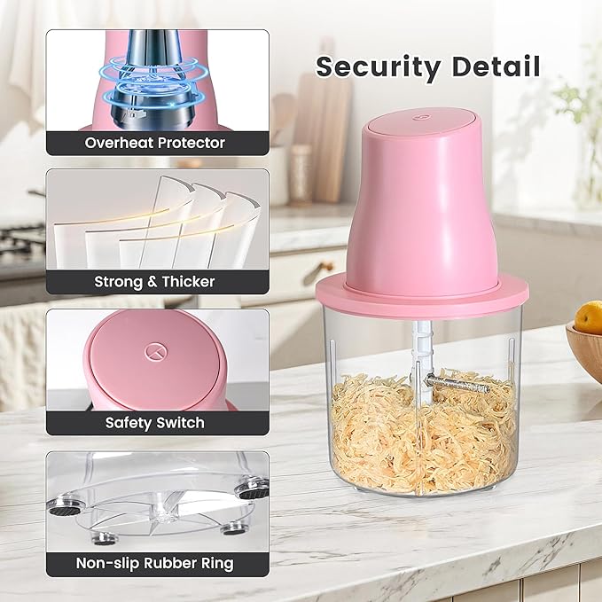 Electric Chicken Shredder, Automatic Food Chopper with Chicken Breast Shredder & Meat Grinder, 2 Sets of Blades for Chicken/Pork/fish/Vegetable/Baby Food (Pink)