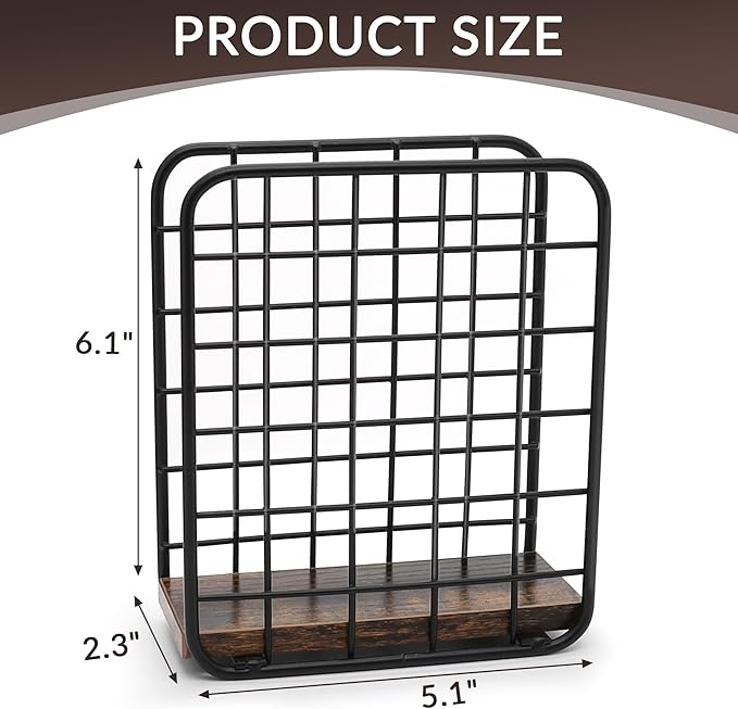 Napkin Holder for Table, Farmhouse Wood Napkins Holder with Rustic Brown Base, Standing Napkin Dispenser for Kitchen Countertop, Dining Room, Restaurant or Cocktail Coffee Bar