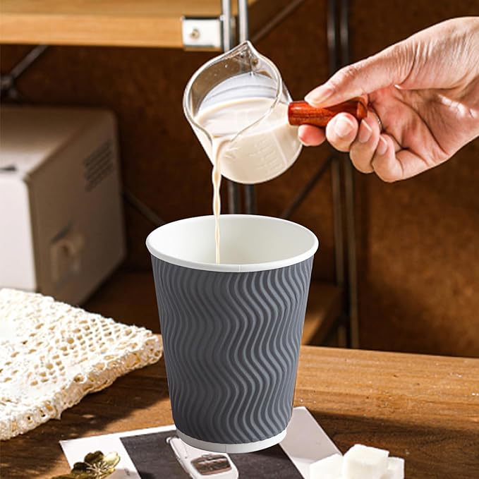 Coffee Cups 8 oz 150 Pack, Corrugated Insulated Ripple Wall Disposable Paper Coffee Cups 8 OZ, To Go for Hot Beverage or Cold Drinks Office/Home/Cafe/Party/Travel (Grey)