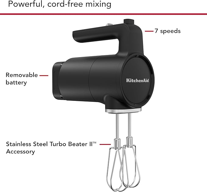 KitchenAid Go Cordless Hand Mixer - battery included, KHMR762, Black Matte