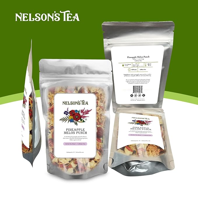 Nelson's Tea Pineapple Melon Punch - Caffeine Free, Cut & Sifted Rooibos Green Tea with Apple, Cranberry, Hibiscus, Marigod and Safflower Loose Leaf Tea (Sample 0.2 Oz)