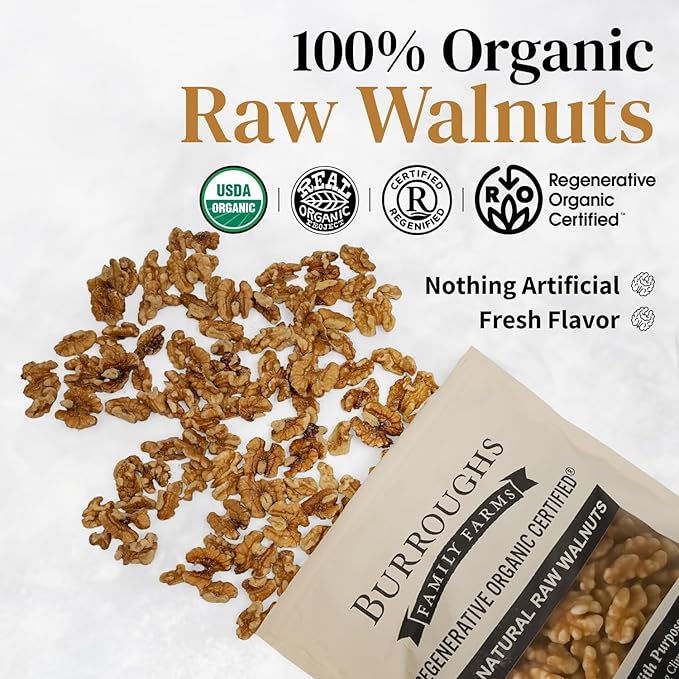 Organic Raw Walnuts Halves & Pieces 1.7lb – Unpasteurized, Regeneratively Grown in California – Whole, Fresh, Unsalted – Plant-Based Omega-3s