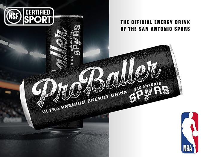 ProBaller Ultra Premium Energy Drink - Natural Clean NSF Certified Sport Drink with Amino Acids, Taurine, Biotin, Organic Agave, Vitamin B 12 Methylcobalamin, & Electrolytes - 15 Pack - Spurs Edition