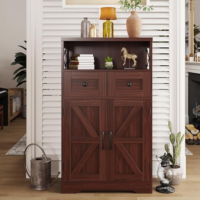 Dark Brown Storage Cabinet with Drawers and Shelves, Standing Kitchen Pantry Cabinet, Floor Storage Cabinet Hutch Cupboard, Coffee Bar Station for Dining Living Room Home Office