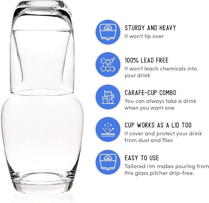Trinkware Bedside Carafe With Tumbler - Clear Glass - 2 Piece Water Pitcher And Cup Night Set