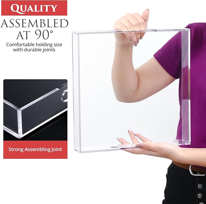 Acrylic Tray 15x15 with Cut Handles - Spill Proof Decorative Tray is an Ideal Countertop Organizer for Living Rooms, Ottoman Coffee Tables, Offices, Kitchens & Serving Guests