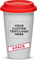 Personalized 11 oz. Double Wall Ceramic Tumblers with Lid - 6 Pack - Custom Text, Logo - Red