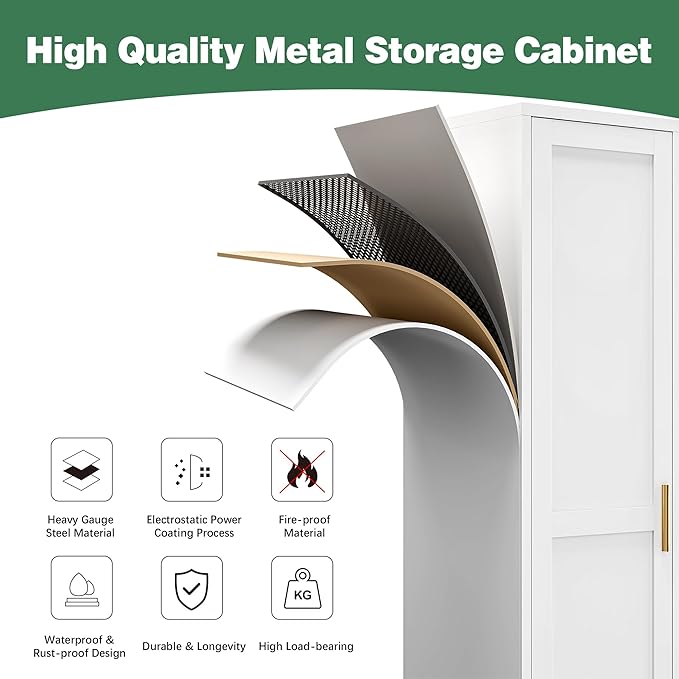 Tall Bathroom Storage Cabinet, 67" Narrow Metal Storage Cabinets, Freestanding Tall Linen Cabinet, Slim Kitchen Pantry Cabinets with Shelves