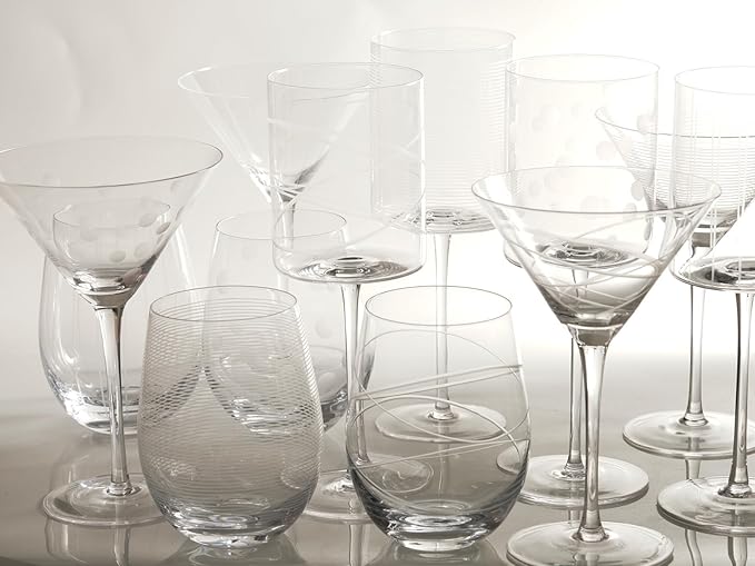 Etched Martini Glasses Set of 2-9 oz, Handmade Premium Crystal Cocktail Glasses, Martini, Cosmopolitan, Manhattan, Gimlet, Pisco Sour, Christmas Gifts for Men Women, Etched -(Lines+Dots)