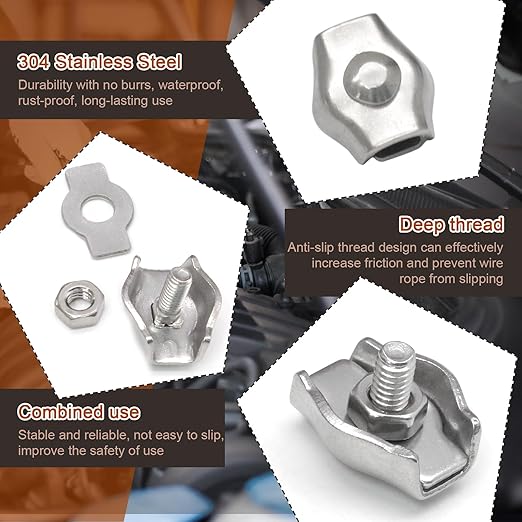 30Pcs M2 Stainless Steel Wire Rope Cable Clip Clamp Simplex Single Bolt Wire Rope Clamps Cable Fasteners for 1/16" Diameter Wire Rope