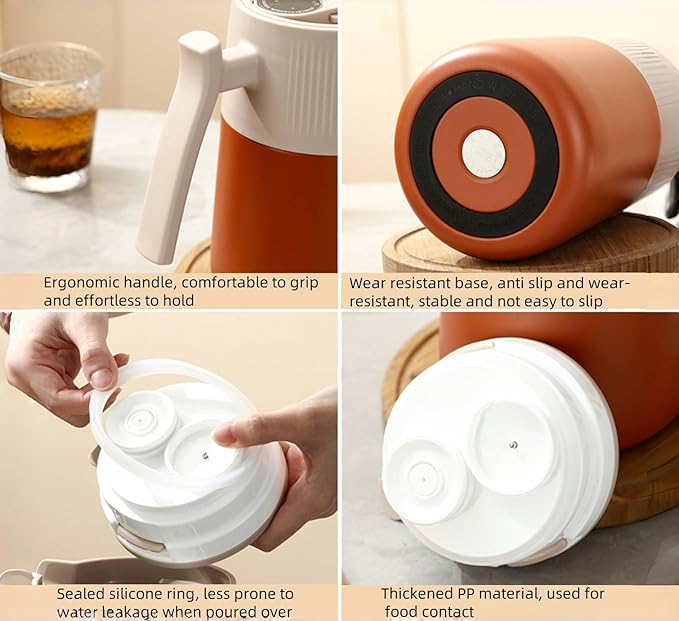 Morandi orange SUS316 Safe edible materials teapot, 64oz large capacity, Can display temperature, vacuum insulation, suitable for hot water, tea, coffee, drinks, ice cubes, etc.
