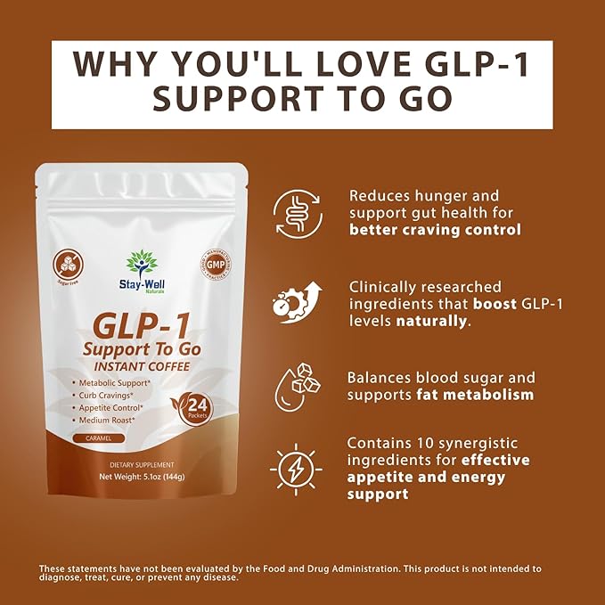 Slim Coffee GLP-1 Supplement | GLP 1 Booster to Control Appetite and Cravings | Great Tasting Metabolic Support - Coffee Bean Extract, Green Tea, Yerba Mate (Caramel)