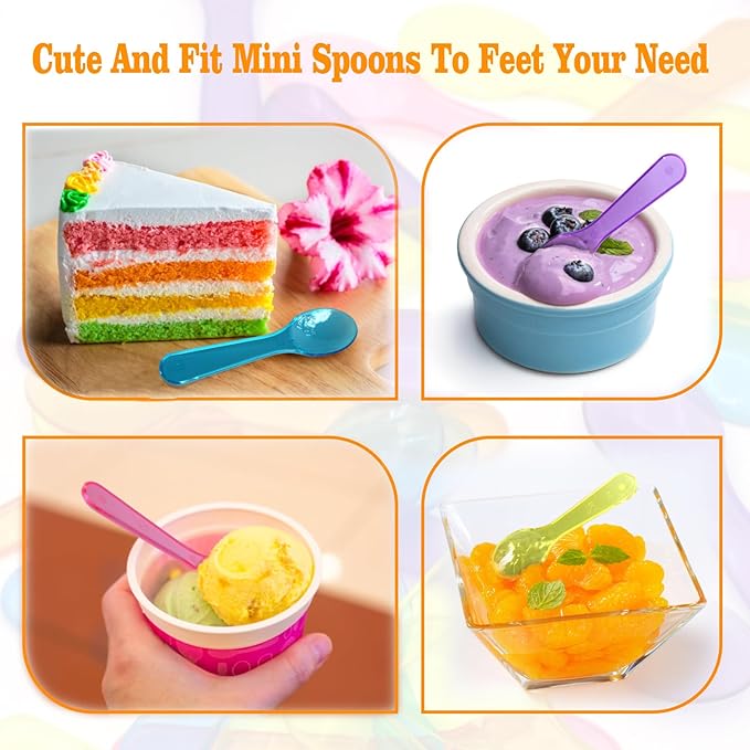 200 PCS Mini Dessert Spoons - 3 Inch Tiny Plastic Baby Spoons, Small Disposable Spoon for Baby Food, Ice Cream, Yogurt, Sampling - Multicolor Little Spoon Bulk Pack