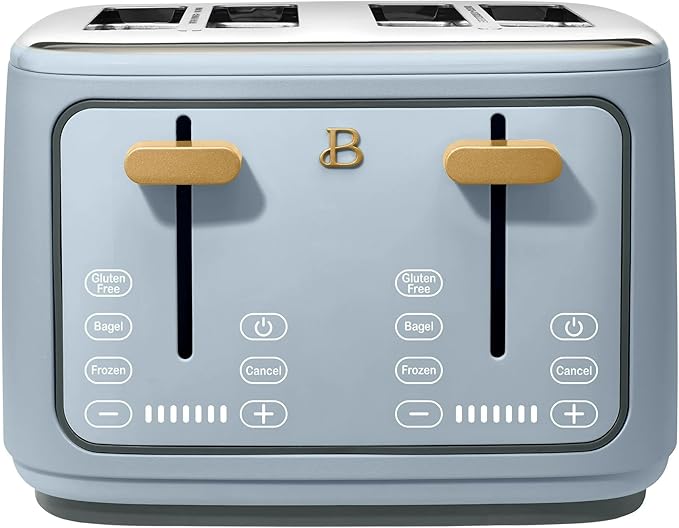 Beautiful 4 Slices Toaster with Touch-Activated Digital Display, Extra Wide Self-Adjusting Slots, Adjustable Shade Control, by Drew Barrymore (Blue)