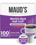 Maud's Half Caff Coffee Pods, 100 ct, Medium Roast Coffee in Recyclable Single Serve Pods – 100% Arabica Coffee, Compatible with Keurig K Cups Maker