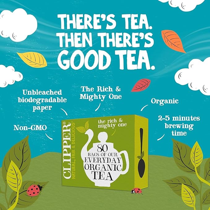 Clipper Tea Organic Fairtrade Everyday - USDA Organic, Non-GMO, Fair Trade, Sustainable Caffeinated British Tea, 4 Pack, 320 Unbleached Tea Bags - New Foil Free 100% recyclable packaging