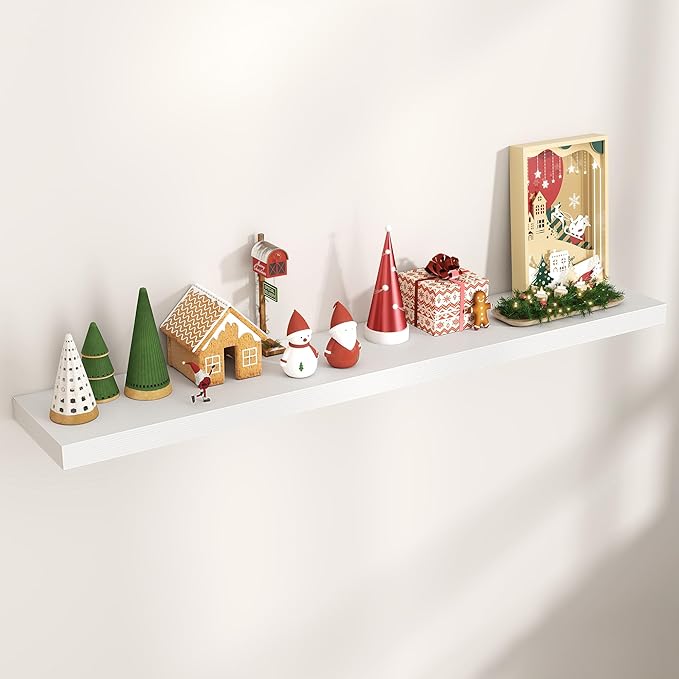 Floating Shelves for Wall, Engineered Wood Wall Shelves with Invisible Brackets for Living Room Bedroom Bathroom Office Kitchen Decor and Storage (White, 55" W x 9" D x 1.5" H) Set of 1