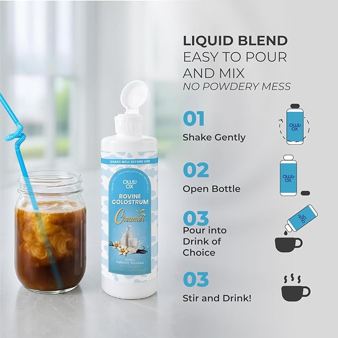Bovine Colostrum with MCT Oil, Lactoferrin, IgG by Owl & Ox | Grass Fed, US Based | Skin Health, Gut Health and Immune Support | Sugar Free, Keto Friendly, Non GMO | Made in USA