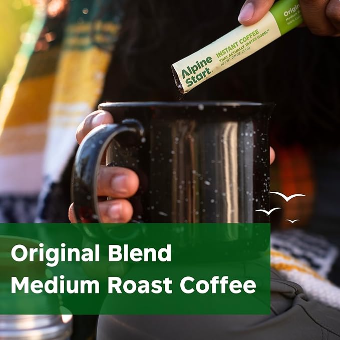 Alpine Start Instant Coffee Original Blend Medium Roast - Individual Powder Mix From High Altitude Arabica Coffee Beans - Hot or Cold Brew for Home, Travel, Camping, Hiking, Backpacking (24 Packets) (Original Blend 3 Pack)