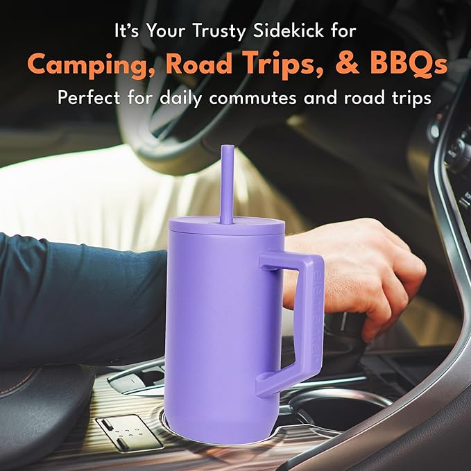 Elemental 40 oz Tumbler with Handle and Straw - Spill Proof Insulated Stainless Steel Commuter for Hot and Cold Beverages - Travel Coffee Mug with 2 Straws & Spill Proof Lid - 40oz - Lavender