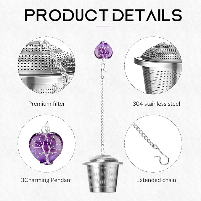3 Sets Tea Infusers Steeper for Loose Leaf Tea Holder Stainless Steel Tea Ball Mesh Strainer Filters with Drip Trays and Pendant(Novelty Style)