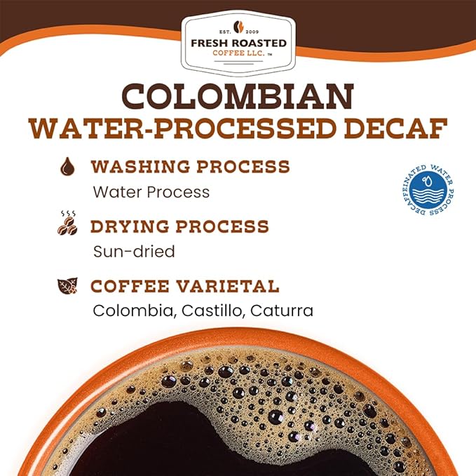 Fresh Roasted Coffee,100% Water-Process Decaf Colombian, 2 lb (32 oz), Medium Roast, Kosher, Whole Bean