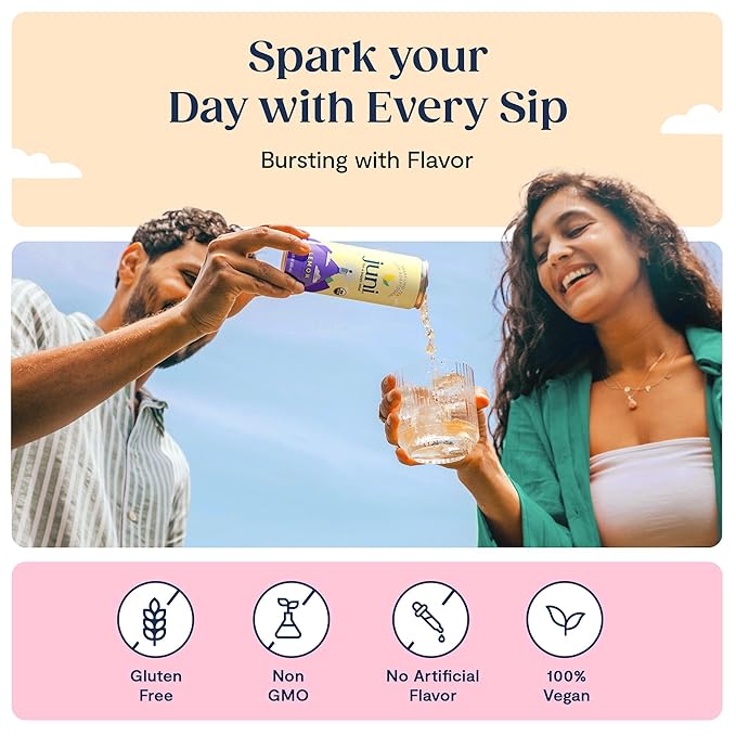 Juni Sparkling Adaptogen Drink with Ashwagandha, Lion's Mane & Reishi Mushrooms, Green Tea for Focus, Zero Sugar, 5 Calories, All Flavors 24-Pack