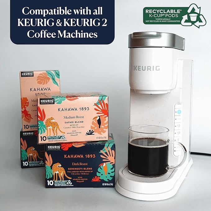 Kahawa 1893 Dark Roast Coffee K-Cup Pods Serengeti Blend (60 Count) - As Seen on Shark Tank, Low Acid, High Antioxidants, Naturally Sweet, Organically Grown, Ethically & Sustainably Sourced