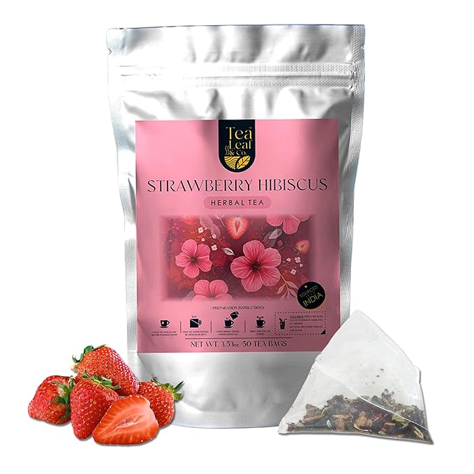 Tealeaf & Co. Strawberry Hibiscus and Spices - Herbal Tea Bags with Spices, Berries & Dried Hibiscus Flower Extract - Low Caffeine - Gluten Free - 100 Teabags