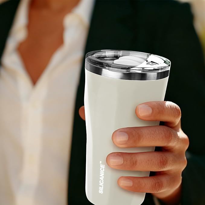 20oz Insulated Tumbler Mug, Double Wall Stainless Steel 304 Travel Coffee Cup, Angular Design, Removable Slider, BPA Free Dishwasher Safe - Cream