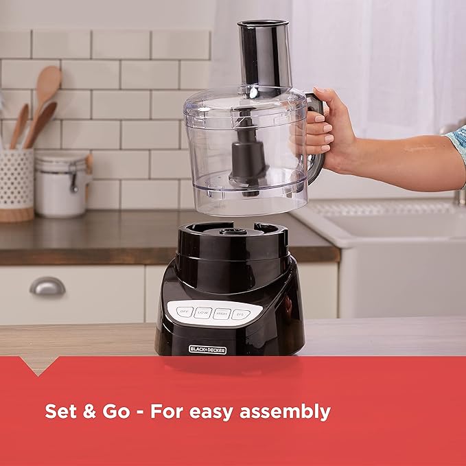BLACK+DECKER 8-Cup Food Processor, Easy Assembly, Stainless Steel S-Blade, Shred, Slice, Chop, Puree, 450W Motor
