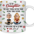 Wrappiness Daughter Mothers Day Personalized Gifts from Dad - To My Daughter Mug Custom Chibi Art and Name, Happy First Mothers Day Coffee Cup for Her - Watching You Be A Mom Gifts for New Mama
