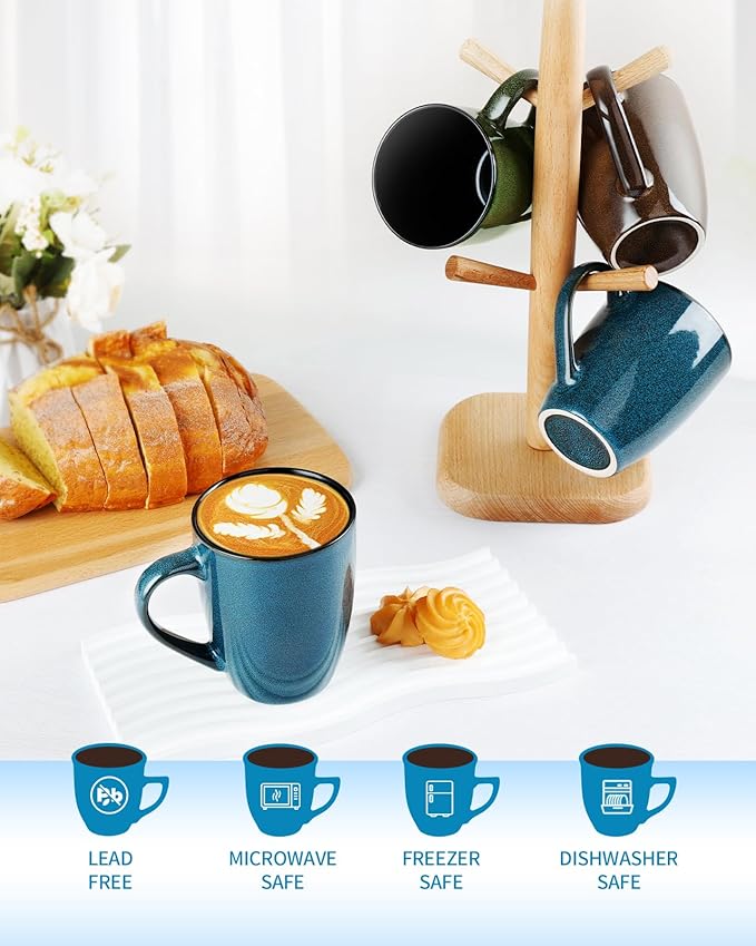Ceramic Coffee Mugs 12oz, Set of 6 - Large With Handle for Men, Women, Dad, Mom - Modern Cups for Tea, Latte, Cappuccino, Cocoa (6 Pack)