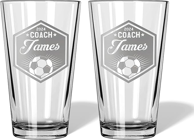Soccer Coach Beer Glasses - Soccer Coach Gifts Personalized Coach Pint Glass Engraved Coach Award Soccer Beer Glass End of Season Gifts Coach (Soccer, Dbl Pint Gift Box)