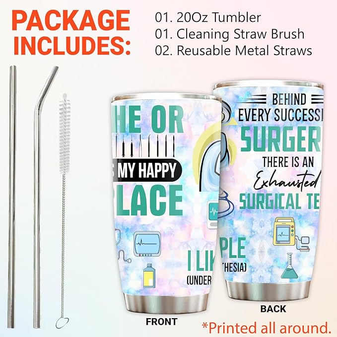 Surgical Tech Tumbler - Stainless Steel 20oz Straw Lid, Surgical Tech Week Gifts For Women Men, OR Technologist Gifts Bulk For Coworker Scrub Staffs Coffee Cups (ST03)