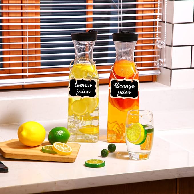 Lallisa 8 Pcs 54 oz Plastic Carafe Water Carafe with Lid Clear Plastic Pitcher with Lid Square Base Drink Containers for Fridge Mimosa Bar Supplies Water, Milk, Juice with Labels Hanging Tags