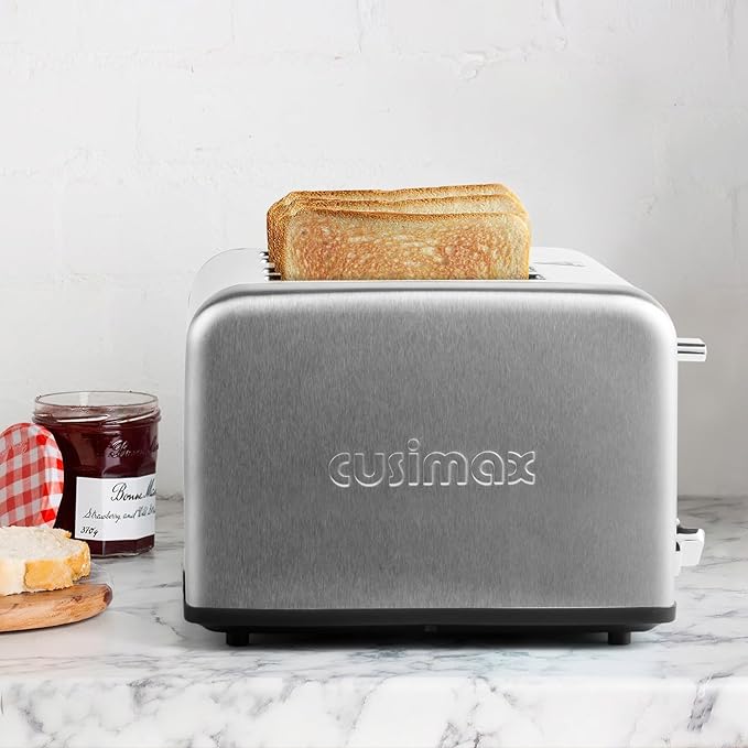 Stainless Steel Toaster, CUSIMAX 4 Slice Toaster with Smart LED Display, Exart Wide Slots, 6 Shade Settings, 1650 Watts, Bagel and Defrost Fuction, Cancel Button, Removable Crumb Trays