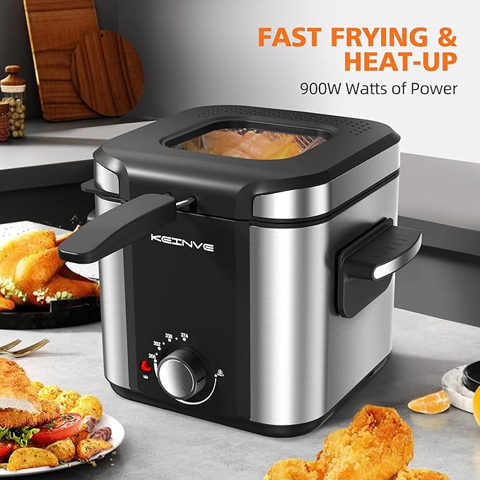 Electric Deep Fryer, 1.5 Liters Oil Capacity, Small Deep Fryer with Basket, Cool Touch Sides, Nonstick
