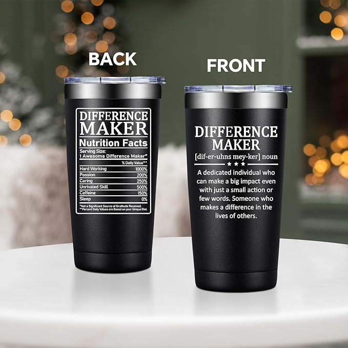 Difference Maker Gifts - Christmas Thank You Gift for Men Women - Teacher Appreciation Gifts - Inspirational Gift for Coworker, Boss, Assistant, Employee - 20oz Tumbler
