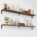 RICHFOCUS Floating Shelves for Wall Decor, 55.1W x 8D Shelves Set of 2, 8 Inch Deep Rustic Wood Shelves Wall Mounted with Brackets, Long Floating Shelves for Living Room Bedroom Kitchen, Walnut