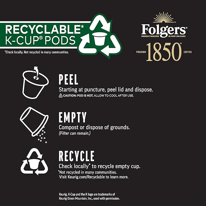 1850 by Folgers Pioneer Blend Medium Roast Coffee, 10 Keurig K-Cup Pods