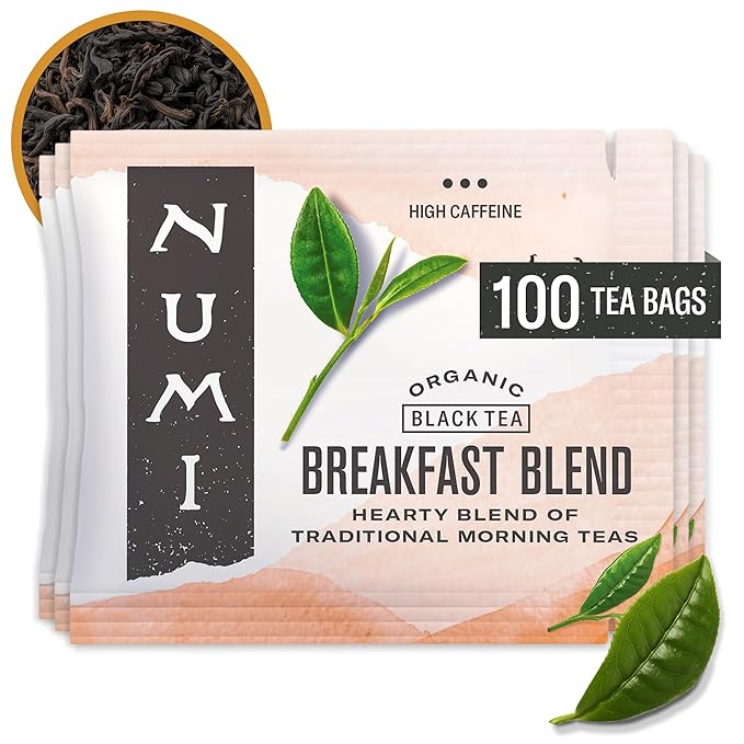 Numi Organic Breakfast Blend Tea, 100 Black Tea Bags, Assam, Ceylon & Darjeeling Black Teas, Caffeinated