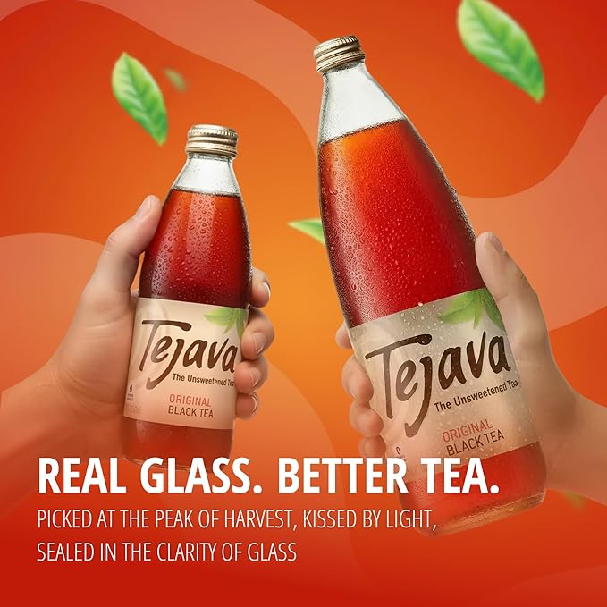 Tejava Original Unsweetened Black Iced Tea, 4 Pack, 12oz Glass Bottles, Non-GMO, Kosher, No Sugar or Sweeteners, No calories, No Preservatives, Brewed in Small Batches