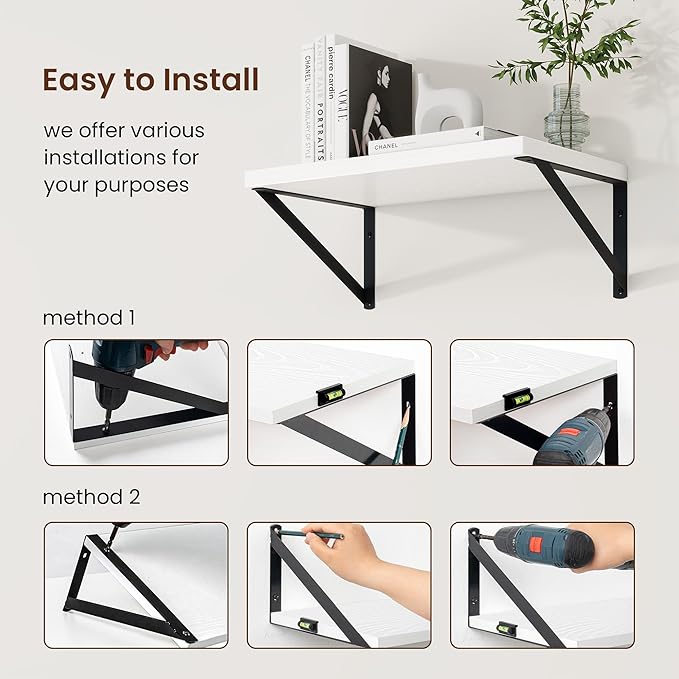 Axeman White Floating Shelves for Wall - 10 Inch Deep Floating Shelves Set of 2-16 Inch Wide x 10 Inch Deep White Wall Shelves for Living Room Bathroom Bedroom