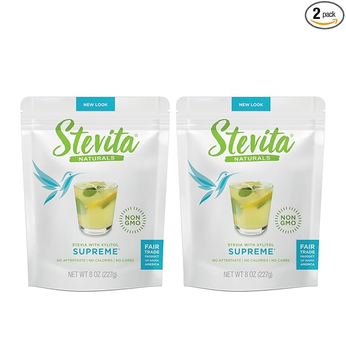 Stevita Supreme with Xylitol Pouch - 8 oz - Pack of 2 - All-Natural Sweetener - USDA Organic, Non-GMO, Vegan, Kosher, Keto, Paleo, Gluten Free, Erythritol-free - 454 Total Servings